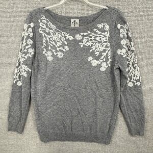Rain + Rose Sweater Womens Small‎ Gray Floral Embroidered Angora Knit Pullover